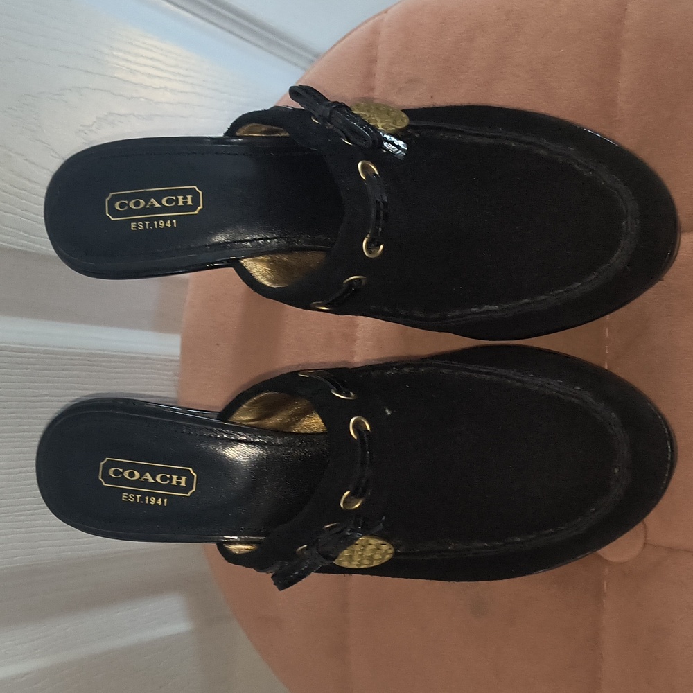 Coach Jodey Signature Black Suede Leather Mule Size 8 - Picture 2 of 9